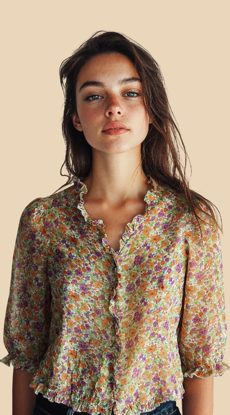 Christopher & Banks Floral Print Ruffle Trim Blouse